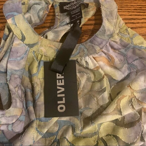 Sleeveless Lime & Periwinkle Tassel Burn Out Top S - Picture 12 of 12